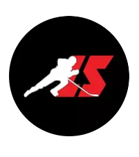 Laura Stamm Logo - person playing hockey in a circle red and black